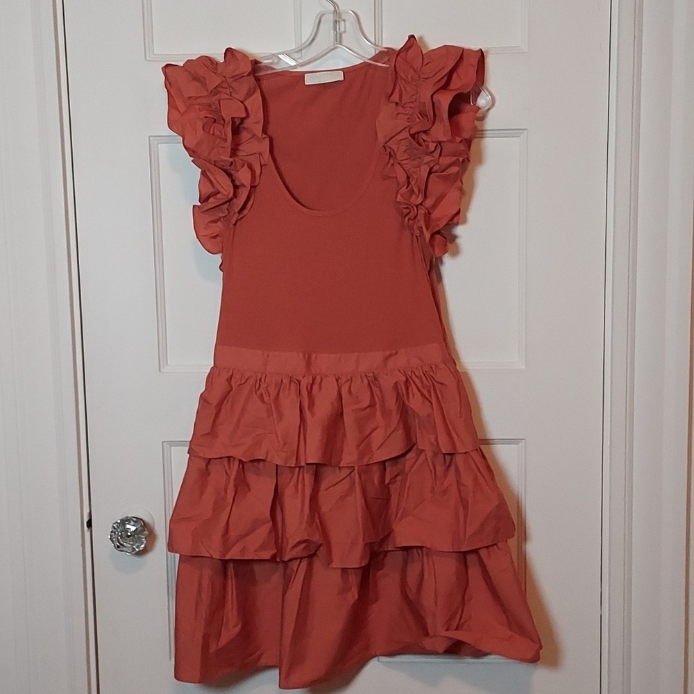 Ulla Johnson Hanna Tiered Ruffle Mini Dress Auburn - Picture 3 of 16